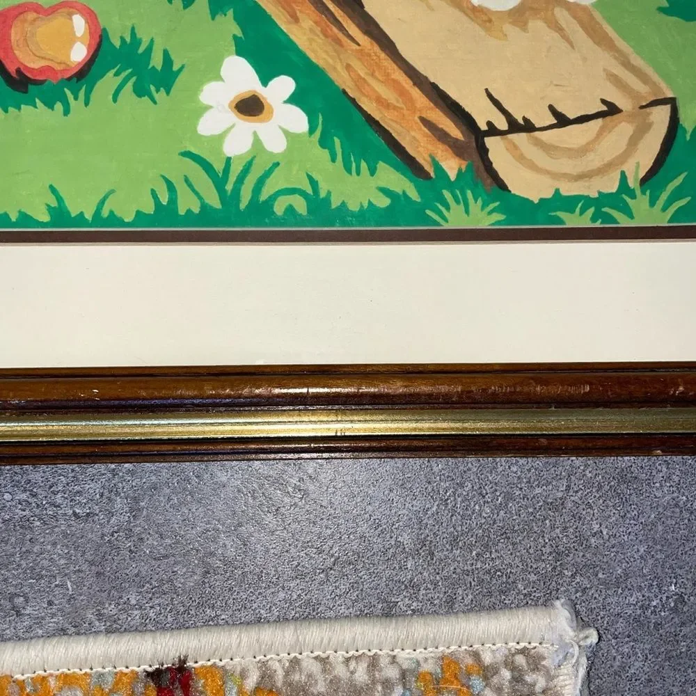Vintage complete large paint by number girl & boy matted framed 14.5